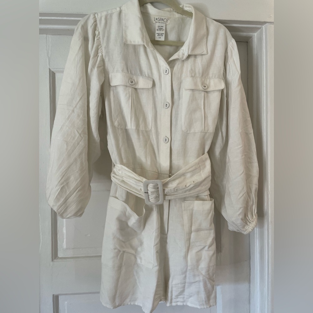 White L space romper with belt